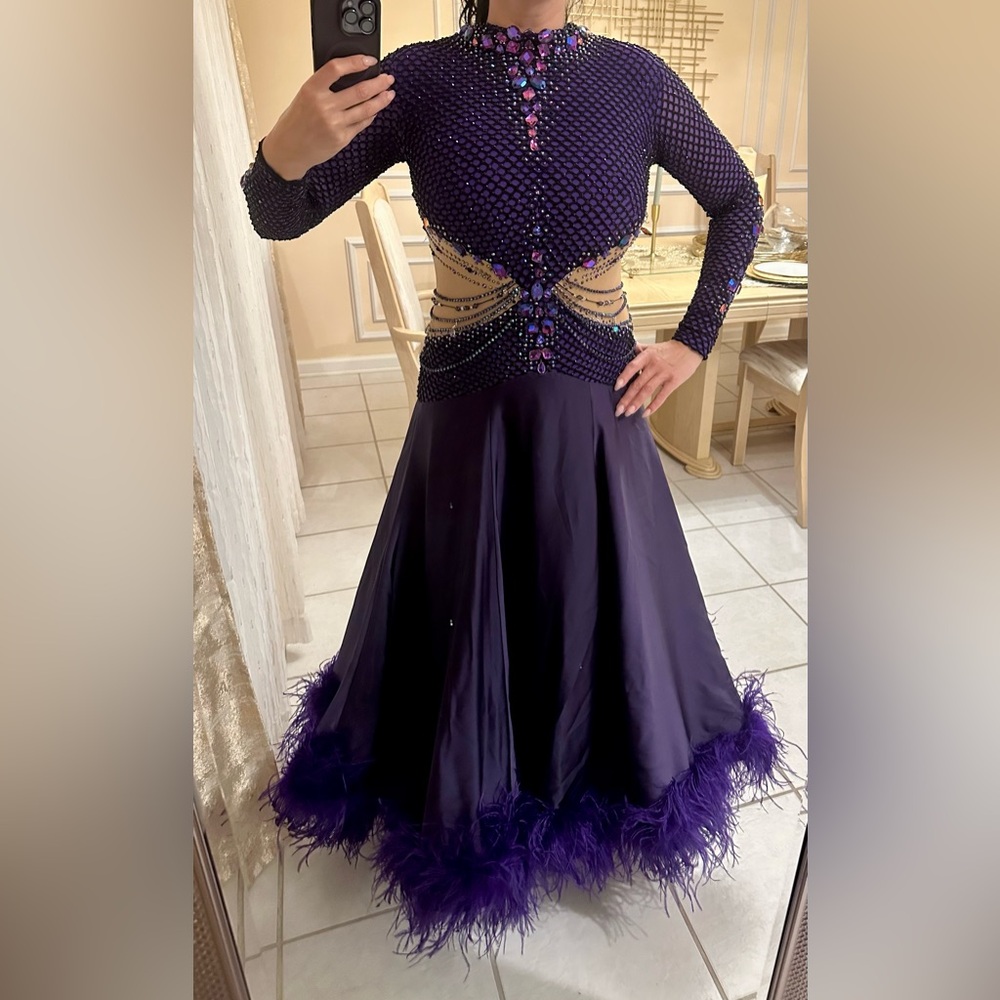 Smooth /Standard ballroom dress with feathers size 8_10